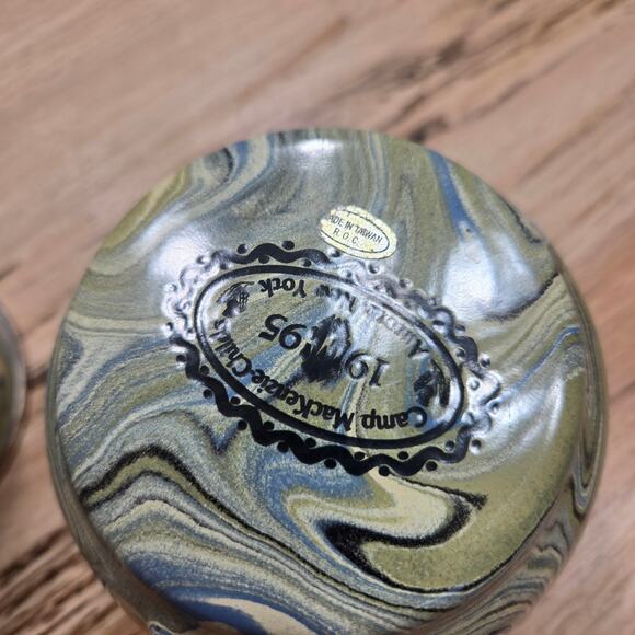 Mackenzie Childs Enamelware Blue Green Gold Dipped Paint Swirl Metal Mug - Picture 6 of 10